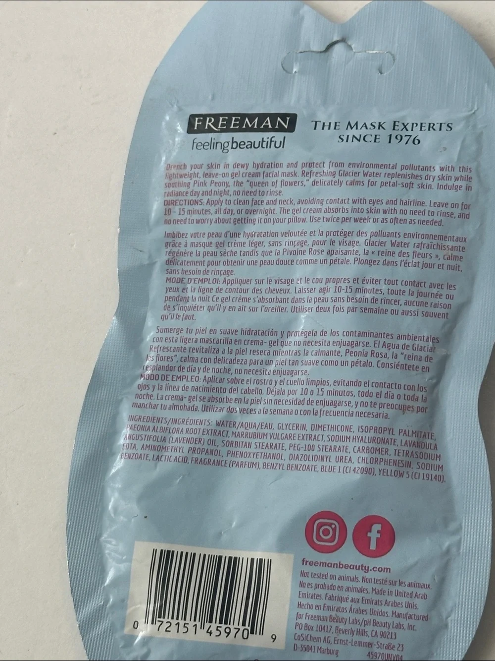 Freeman Hydrating Glacier Water + Pink Peony Gel Cream Mask — Pink